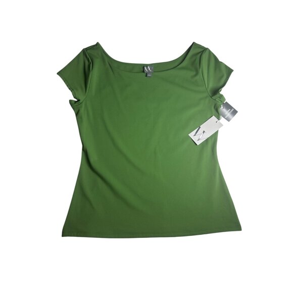 Worthington Blouse Women's Large Green Nylon‎ Spandex Short Sleeve Top NEW - Picture 5 of 8